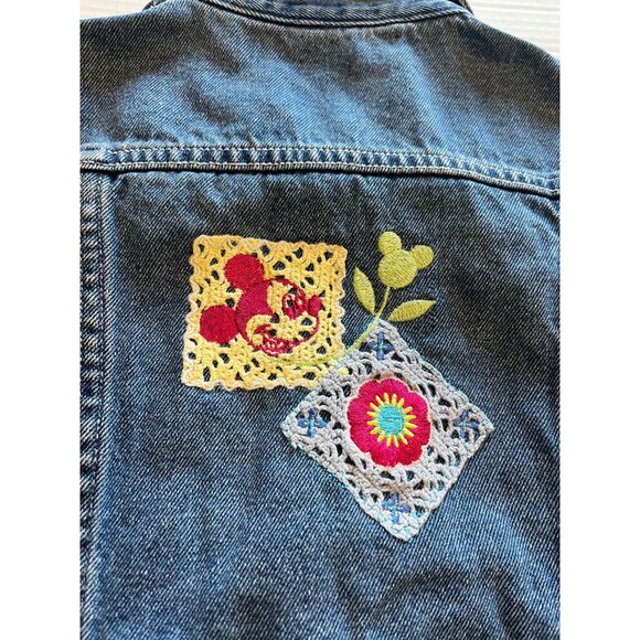 VTG-Y2K-Disney Mickey & Co. Denim Jacket With Crochet Patchwork Details  Size 6X - Picture 5 of 10